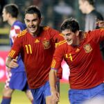 El defensa de la selección española Sub21 Mikel San José junto al delantero Adrián López