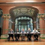 Félix Palomero, Lluís Noguera, Mariona Carulla, Joan Llinares y Jordi Martí ayer en el Palau