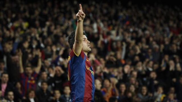 El delantero David Villa celebra el gol conseguido frente al Sevilla