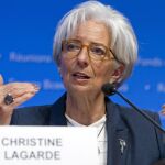 La presidenta del FMI, Christine Lagarde, hoy, en un acto en Washington.