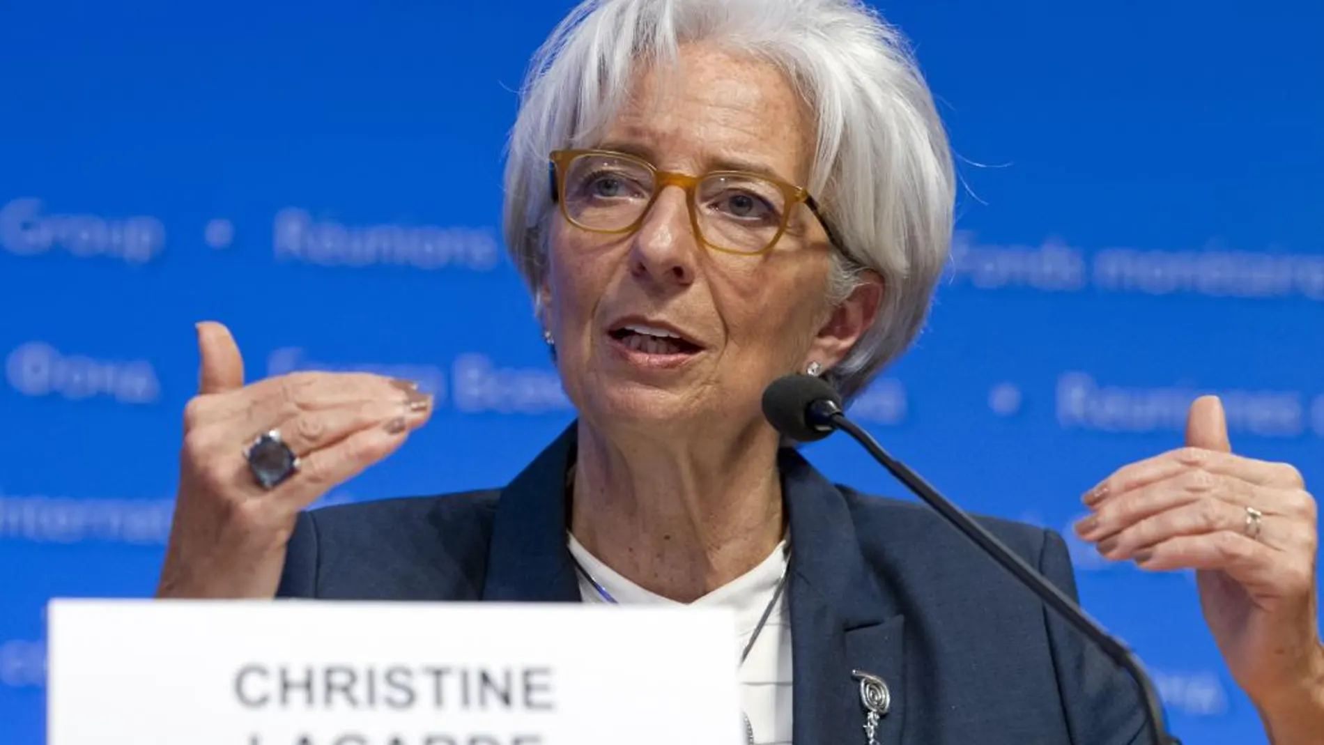 La presidenta del FMI, Christine Lagarde, hoy, en un acto en Washington.