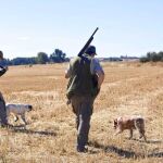 Dos cazadores con sus perros se disponen a cazar en un coto privado de la provincia de Zamora
