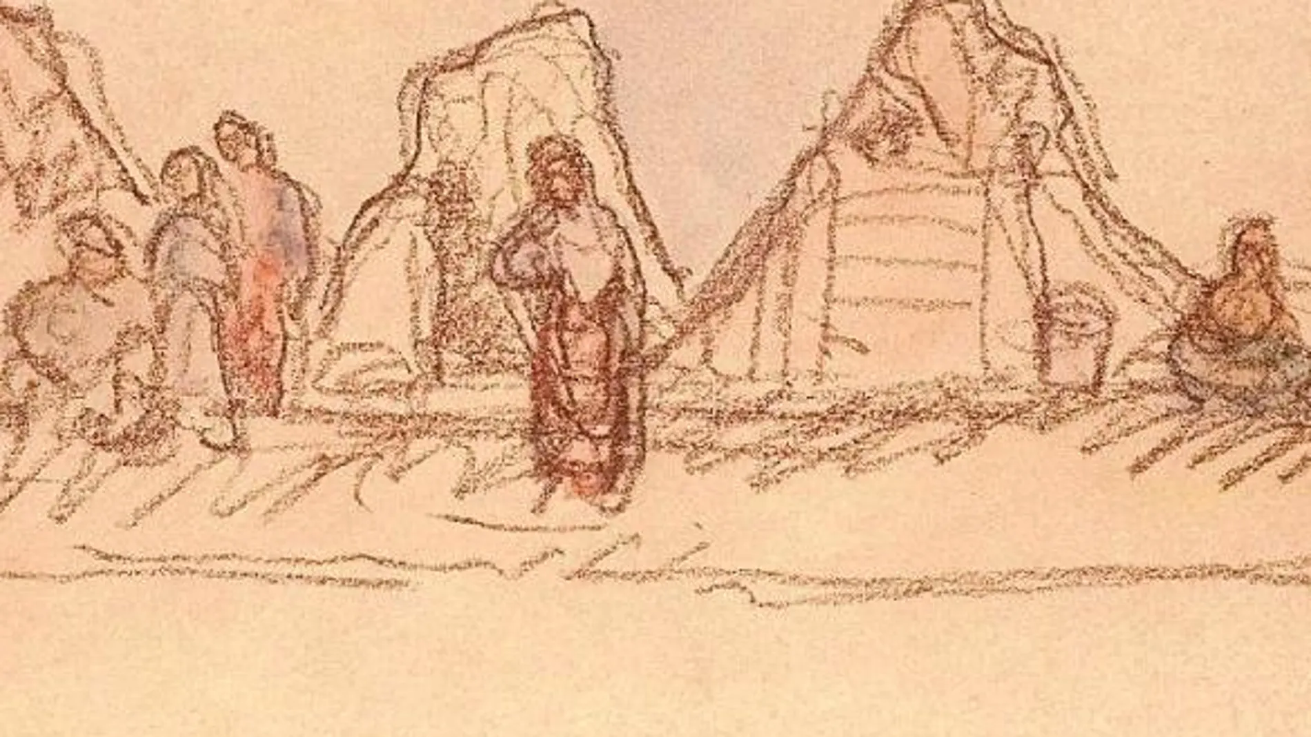 Un dibujo de Nonell en el que recrea un grupo de barracas, realizado en 1908