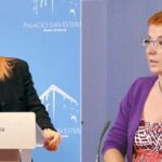 La consejera de Presidencia y Administraciones Públicas, María Pedro Reverte (izq.). La candidata socialista a la presidencia de la Comunidad, Begoña García Retegui (derecha)