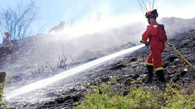 Un retén de operarios hace frente a un incendio en la zona soriana de Medinaceli