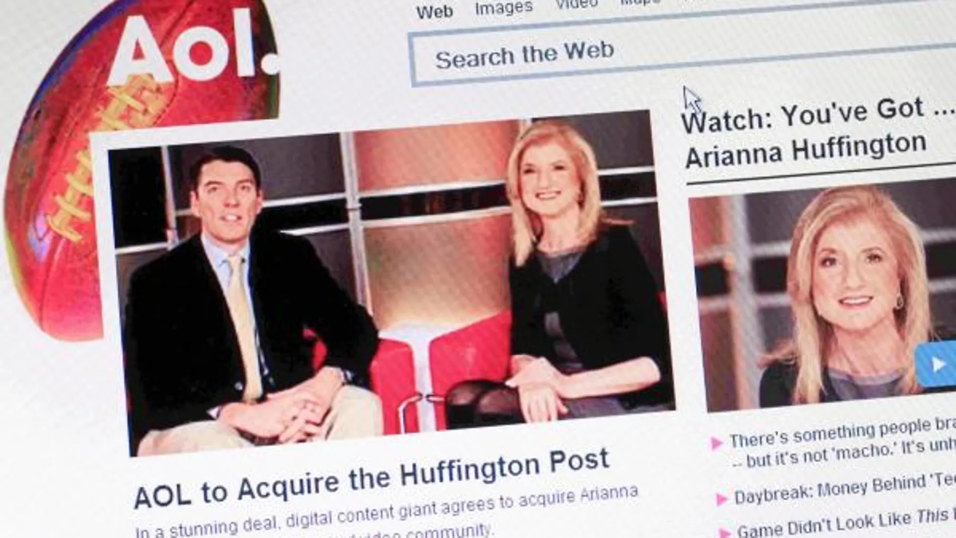 La página web de AOL publica la noticia de la adquisición con una foto de Arianna Huffington