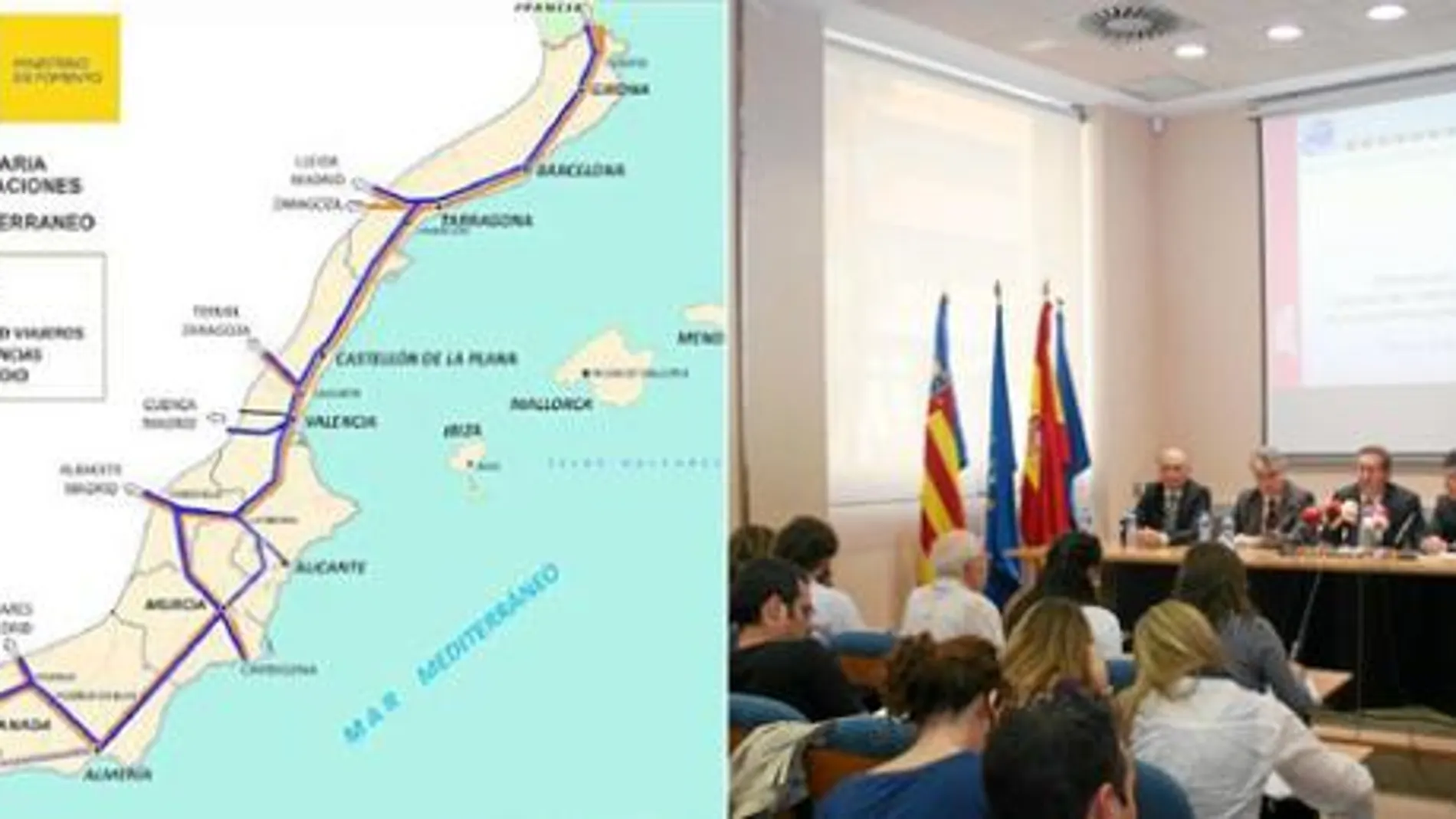 El ministerio recoge la red de mercancías por La Encina, Chinchilla y Murcia, no por Alicante. En la imagen, los representantes de Ferrmed, en la rueda de prensa que ofrecieron ayer