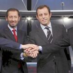 Jaume Ferrer, Marc Ingla, Sandro Rosell y Agustí Benedito, los cuatro candidatos en las últimas elecciones a la presidencia del Barcelona