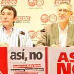 Los secretarios regionales de Comisiones Obreras y UGT, Ángel Hernández y Agustín Prieto