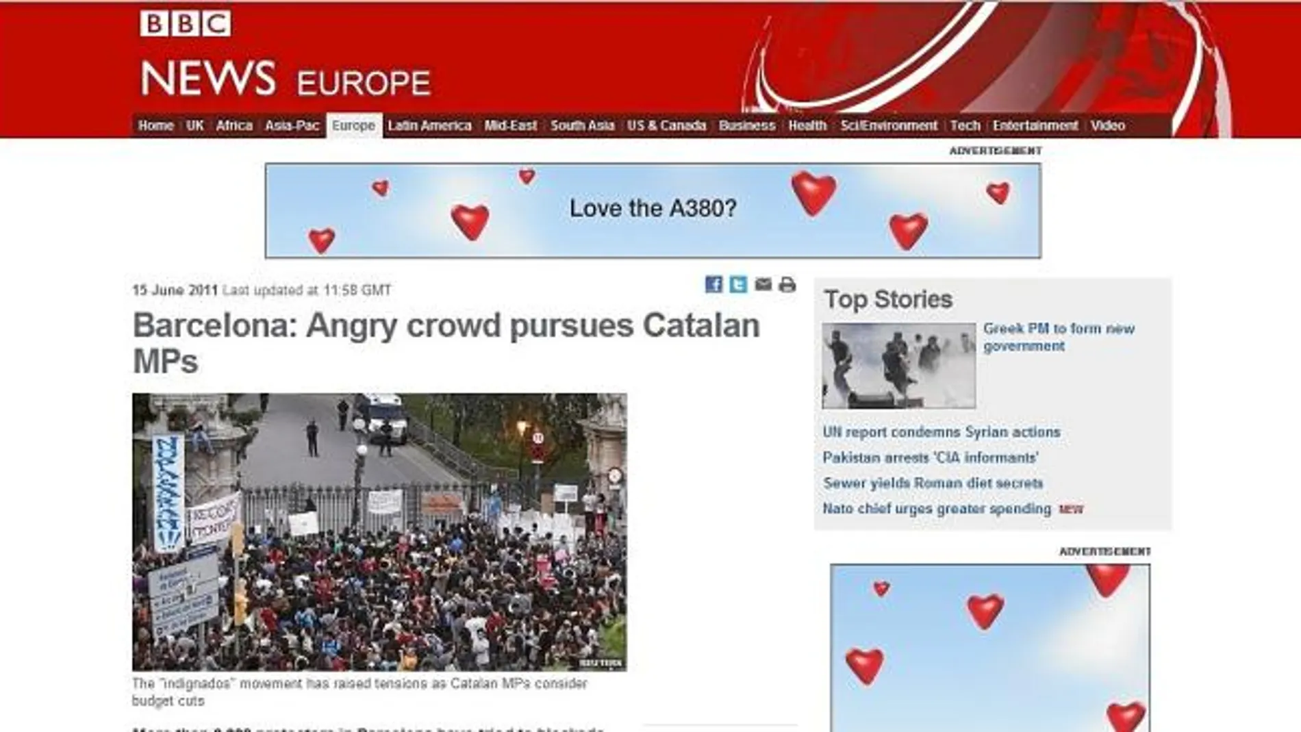 La edición digital de la BBC recuerda que España tiene la mayor tasa de desempleo de la Unión Europea