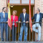 Borja Gutiérrez (PP), de Brunete, que impulsó el pacto; Mercedes García (PP), de Quijorna; César Muñoz (PSOE), de Villanueva de Perales; y Mario de Utrilla (PP), de Sevilla la Nueva