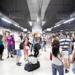 Imagen de un andén de la estación de Sants el pasado lunes, día de huelga del transporte público