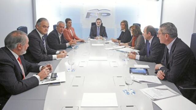 Rajoy, ayer, con el Comité de Dirección del PP