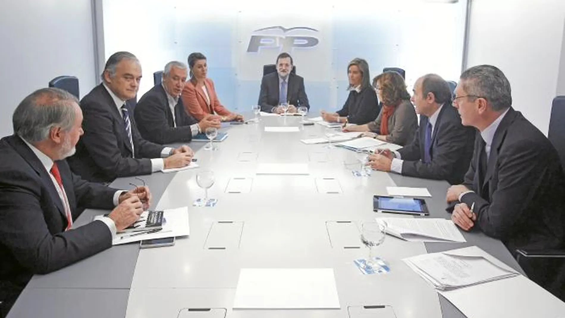 Rajoy, ayer, con el Comité de Dirección del PP