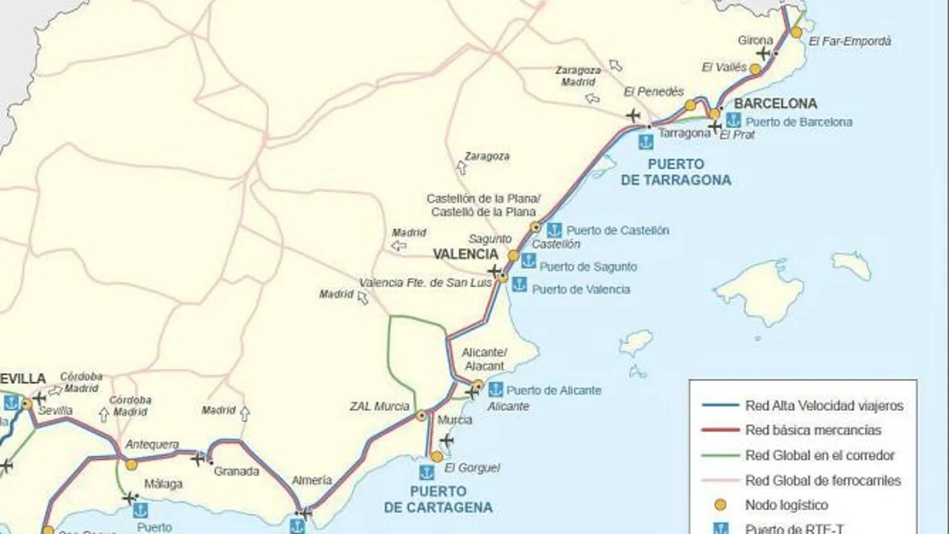 Mapa del trazado definitivo que seguirá el Corredor a su paso por España