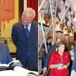 Mariano Rajoy firma en el Libro de Oro de la Ciudad, ante la mirada del alcalde (izquierda) y del presidente de la Comunidad. El líder del PP saluda a los lorquinos en la iglesia de San Francisco