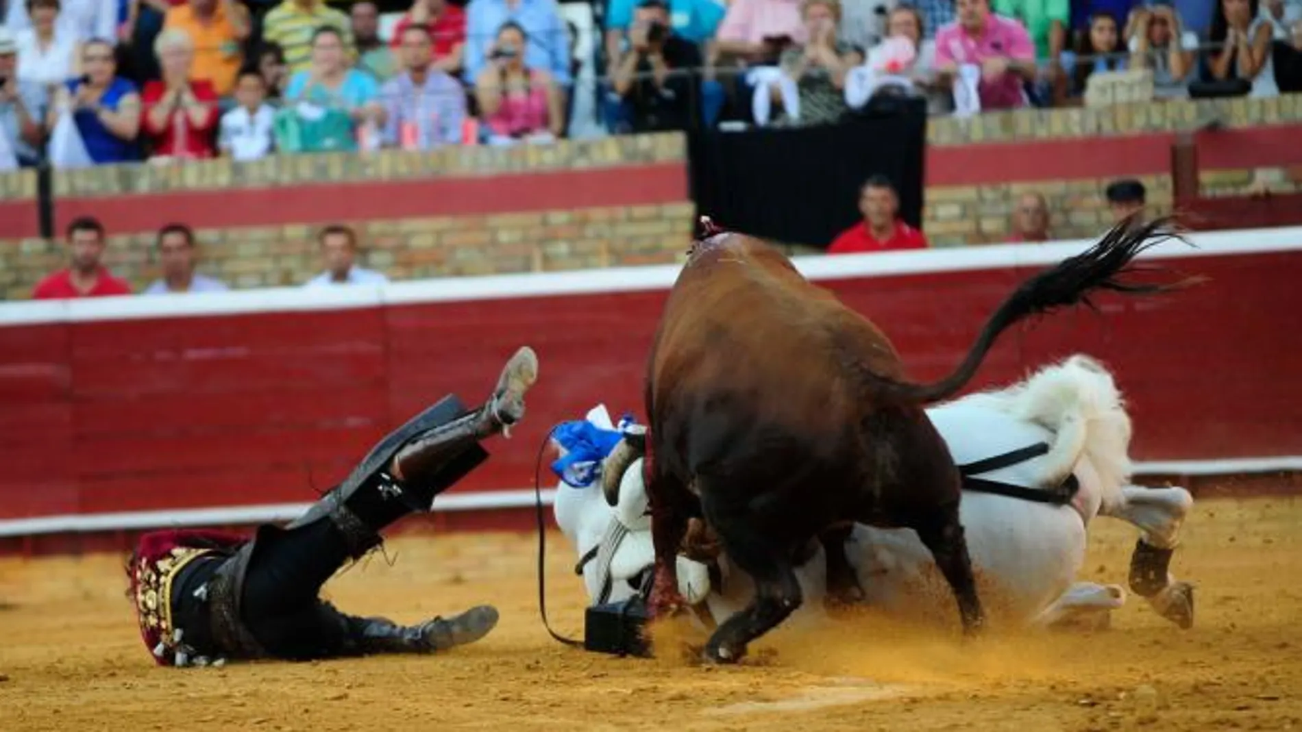 Instante en el que el hispanoluso se golpea la articulación tras caer de "Galán"