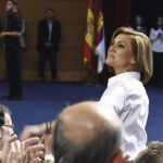 La Presidenta de Castilla-La Mancha, María Dolores de Cospedal, a su llegada al acto de su presentación como candidata del PP a la reelección.