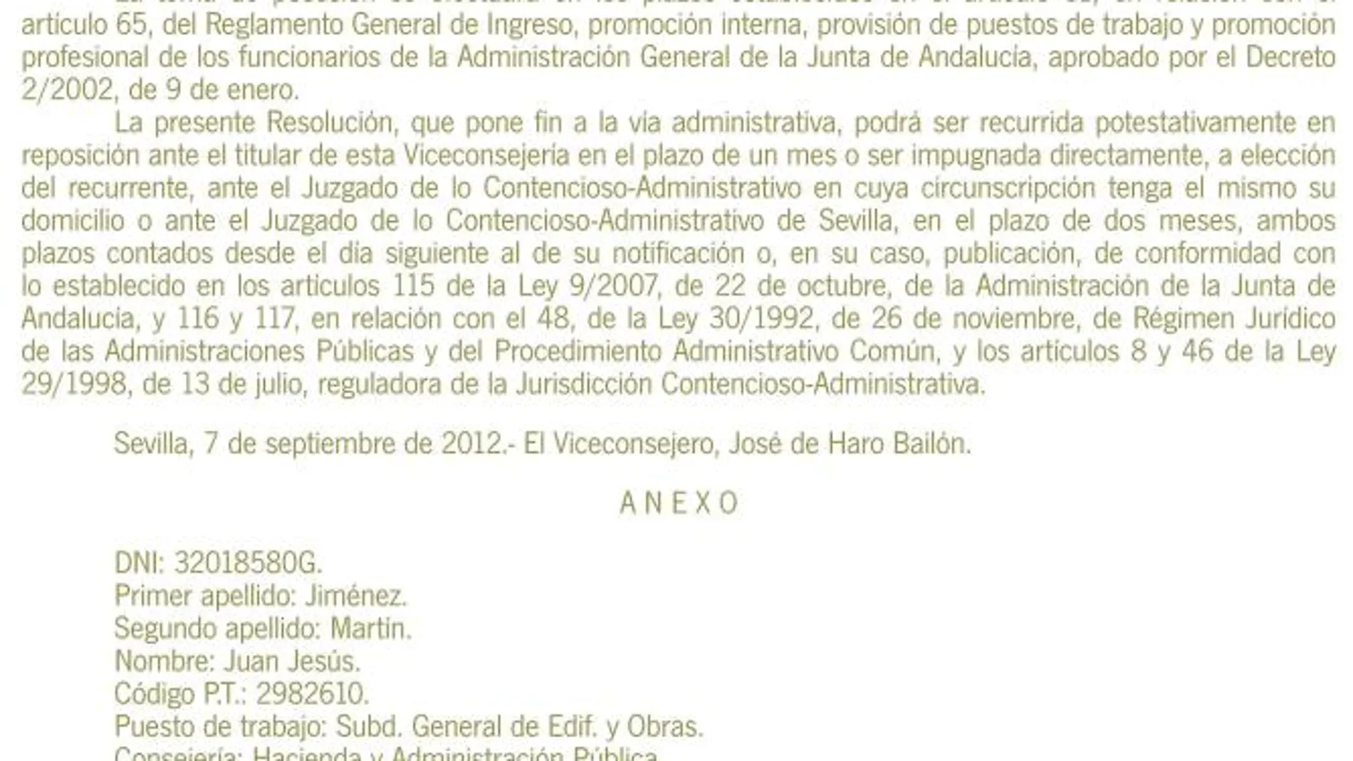 Reproducción del nuevo nombramiento de Juan Jesús Jiménez Martín, publicado ayer en el Boletín Oficial de la Junta de Andalucía (BOJA)