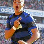 Chicharito celebra el tanto del empate del Manchester United