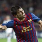 El jugador del FC Barcelona, David Villa, celebra el tercer gol del equipo blaugrana