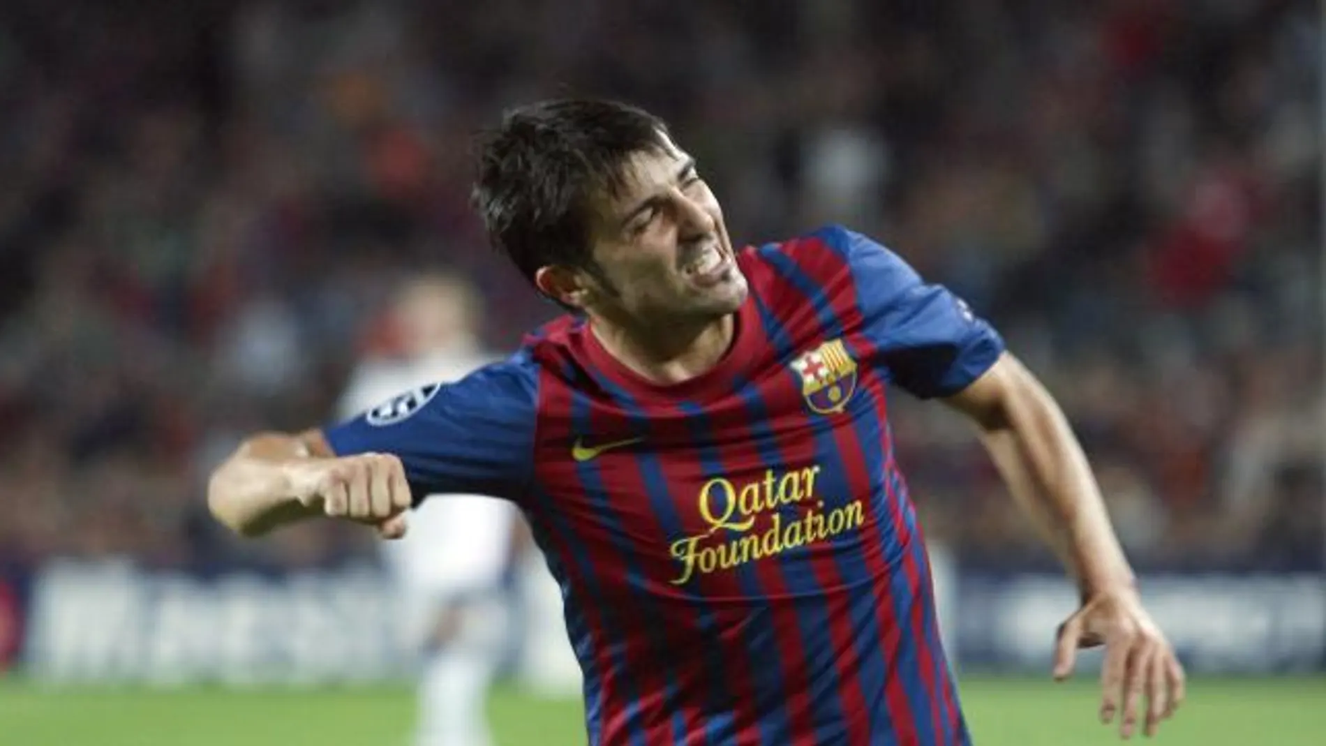El jugador del FC Barcelona, David Villa, celebra el tercer gol del equipo blaugrana
