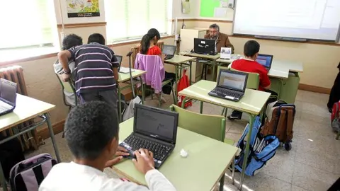 Alumnos en el colegio público Miguel de Cervantes de Valladolid