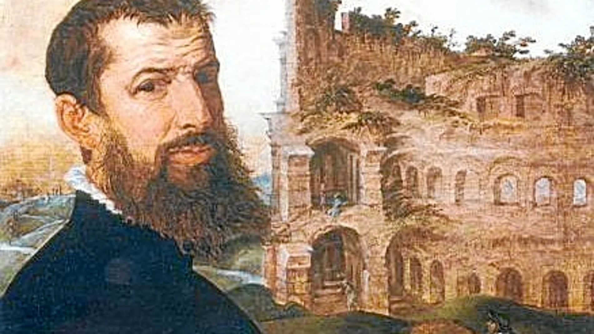 Entre las muchas curiosidades y juegos que ofrece la exposición está el «Autorretrato con el Coliseo» de Maerten Van Heemskerck, pintado en 1553