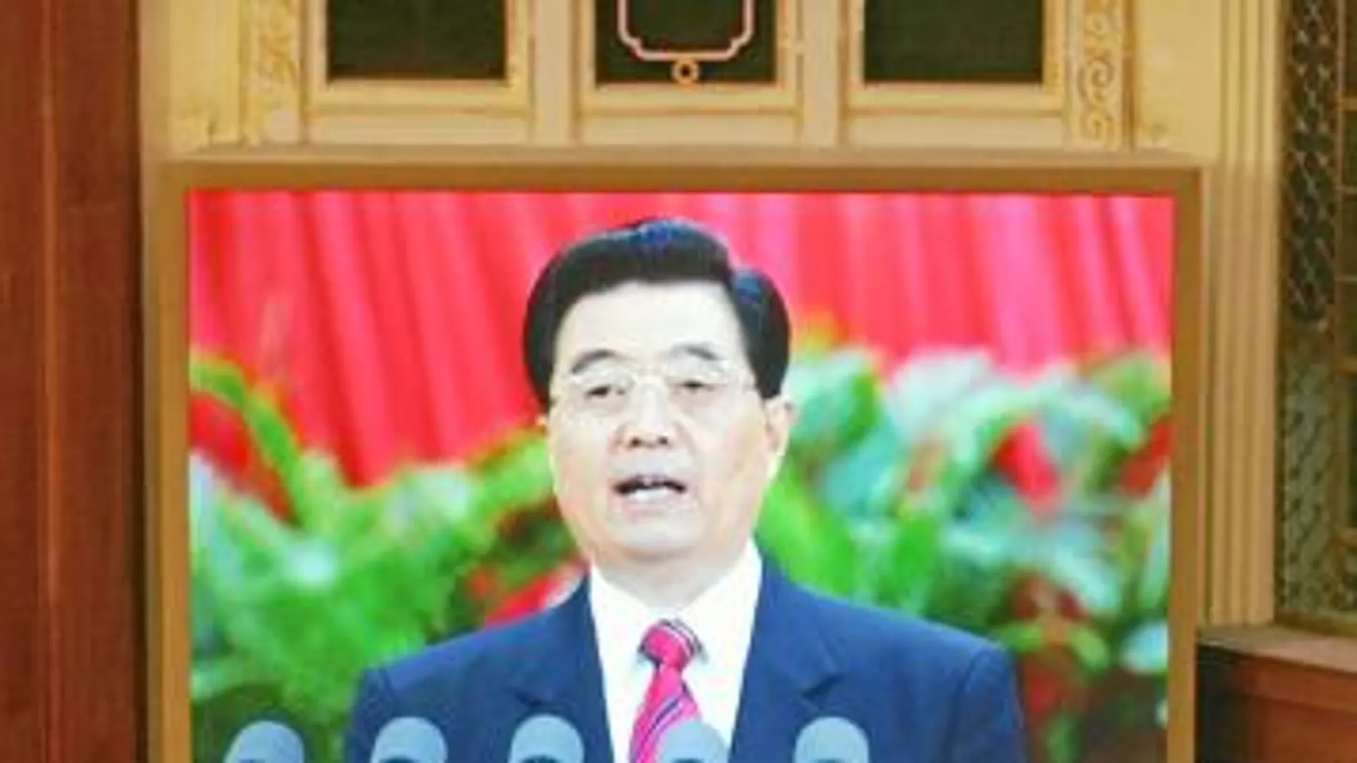 Imagen del presidente Hu Jintao durante el XVII Congreso del Partido Comunista en el año 2007