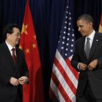 Barack Obama y el presidente chino, Hu Jintao