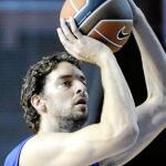 Pau Gasol, durante un entrenamiento en el Palau
