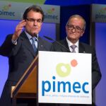 El presidente catalán, Artur Mas, y el presidente de Pimec, Josep González, en un reciente acto