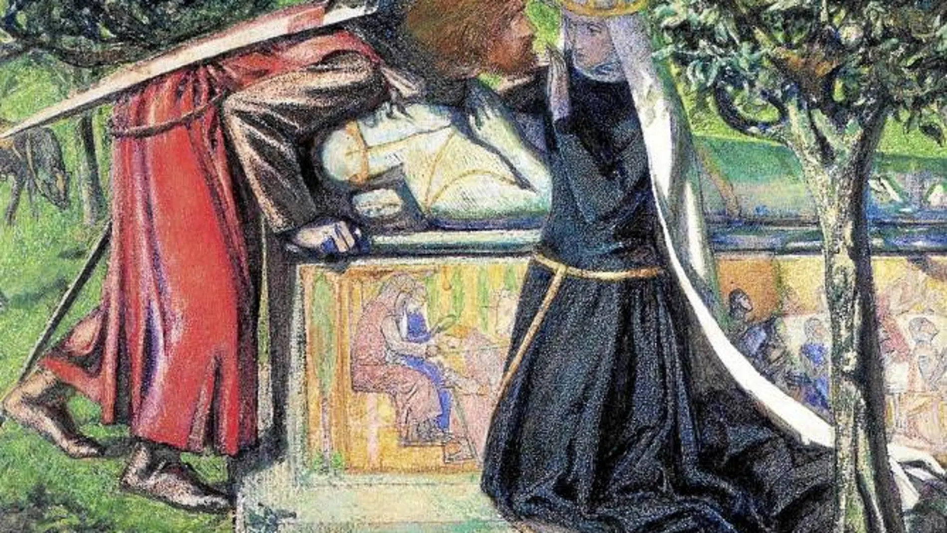 El cuadro «La tumba de Arturo. El último encuentro de Lancelot y Ginebra» de Dante Gabriel Rossetti