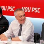 La dirección del PSC, de izquierda a derecha, Daniel Fernández, el candidato y primer secretario del partido, Pere Navarro, y Antonio Balmon