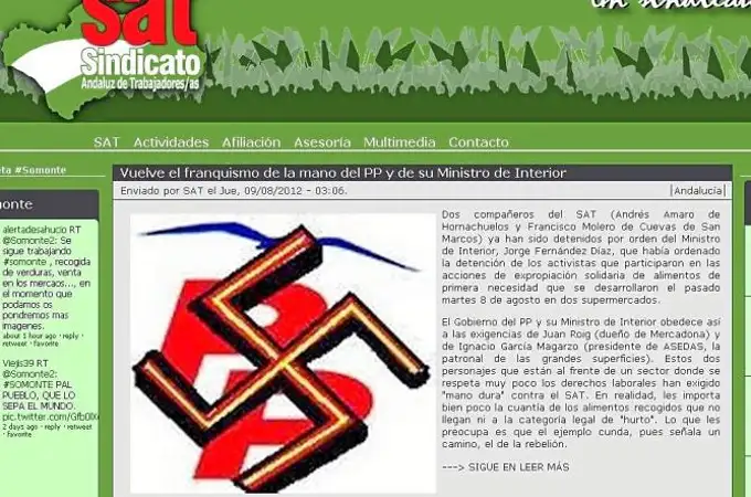 El sindicato coloca en su web una esvástica nazi sobre el logo del PP