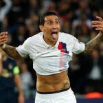 Di María celebra un gol con su actual club, e, PSG