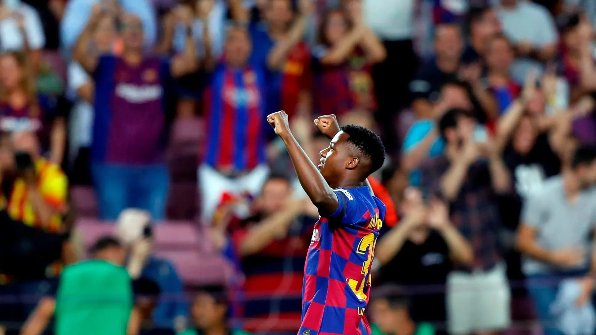 Ansu Fati celebra el primer gol del FC Barcelona/EFE