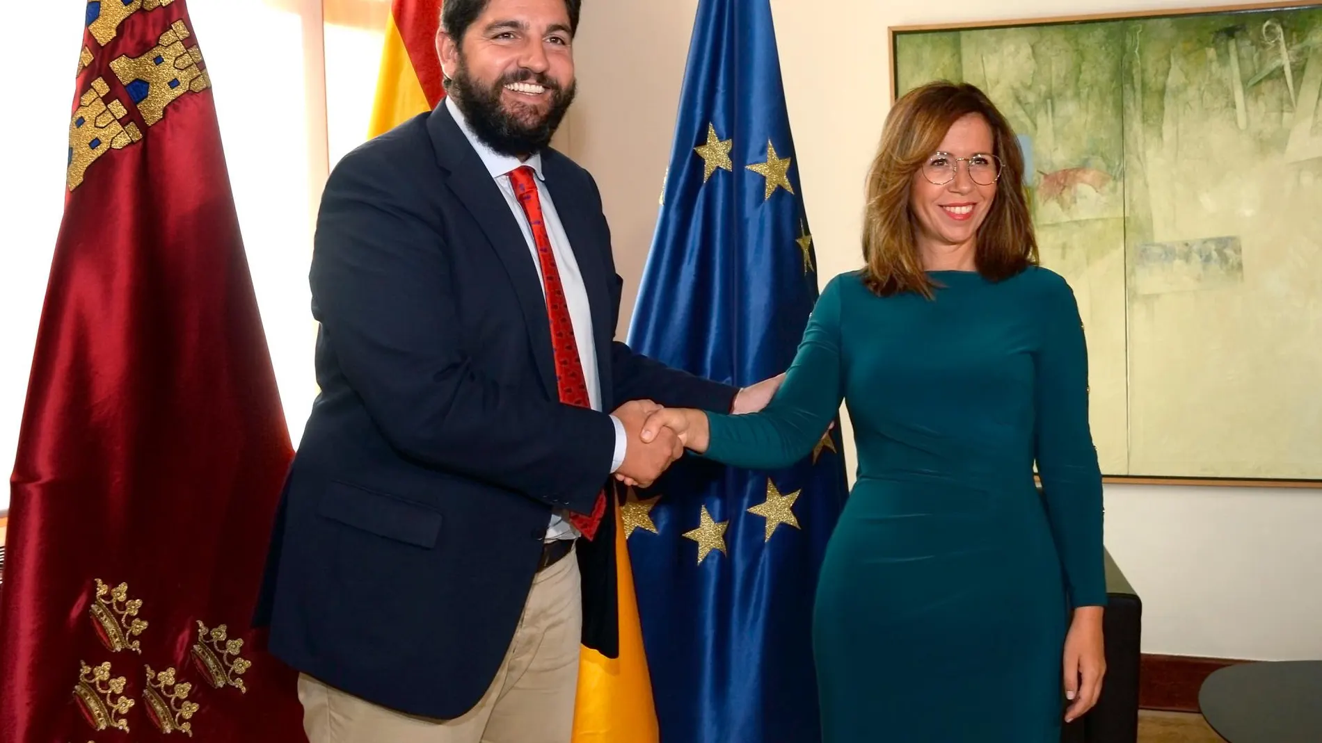 El presidente de la Comunidad, Fernando López Miras, hoy con la alcaldesa de Cartagena, Ana Belén Castejón