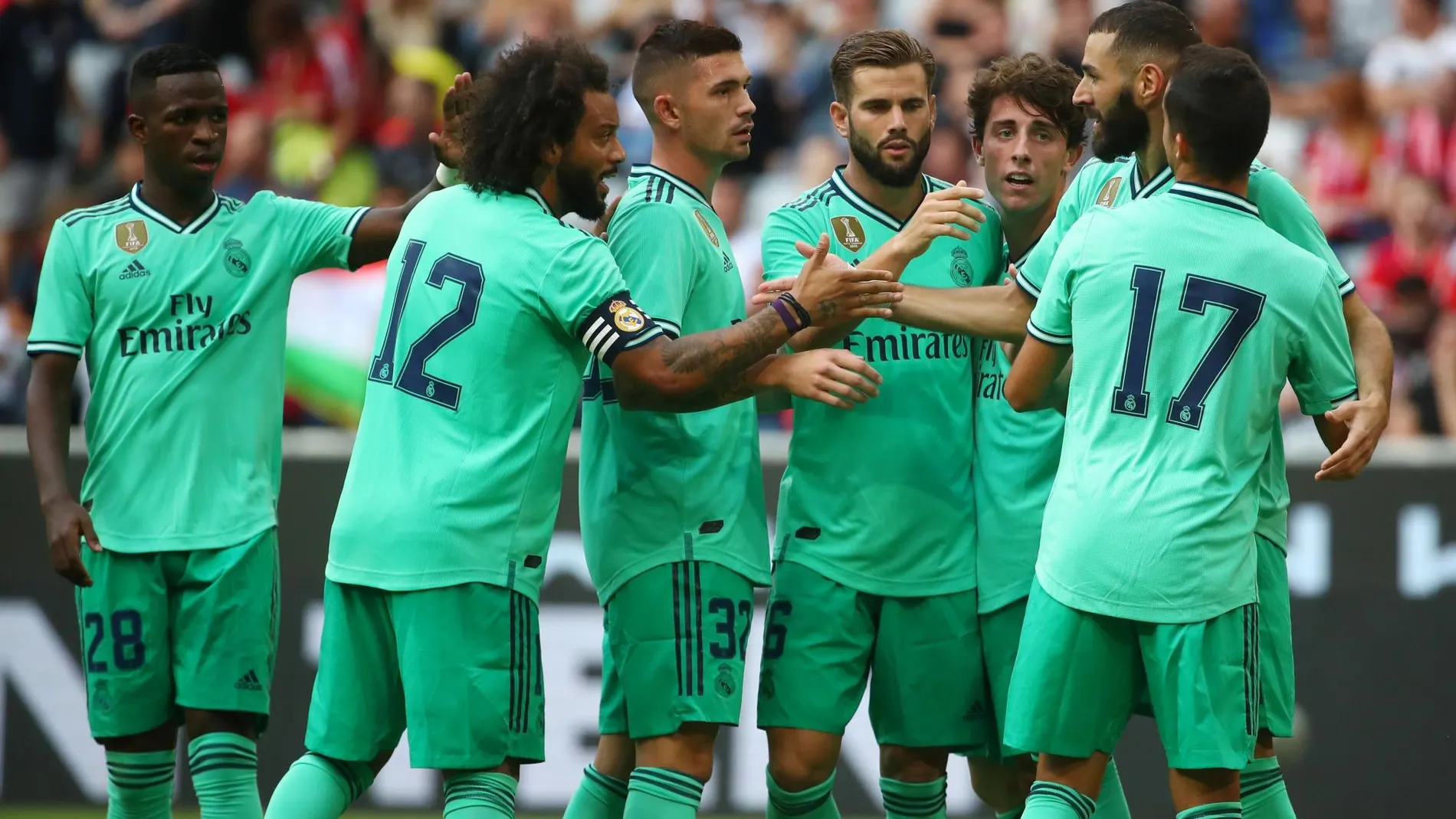 El Real Madrid celebra uno de los goles que marcó en el último partido de pretemporada