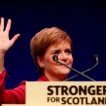 Nicola Sturgeon, primera ministra escocesa, en su intervención esta tarde en la conferencia de otoño de su partido, el SNP, en Aberdeen/Reuters