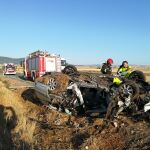 Heridas dos personas en el vuelco de un turismo en la N-122, en Matalebreras (Soria)