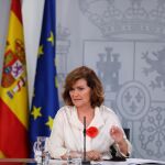 Carmen Calvo, durante la rueda de prensa tras el Consejo de Ministros en La Moncloa/ Ep