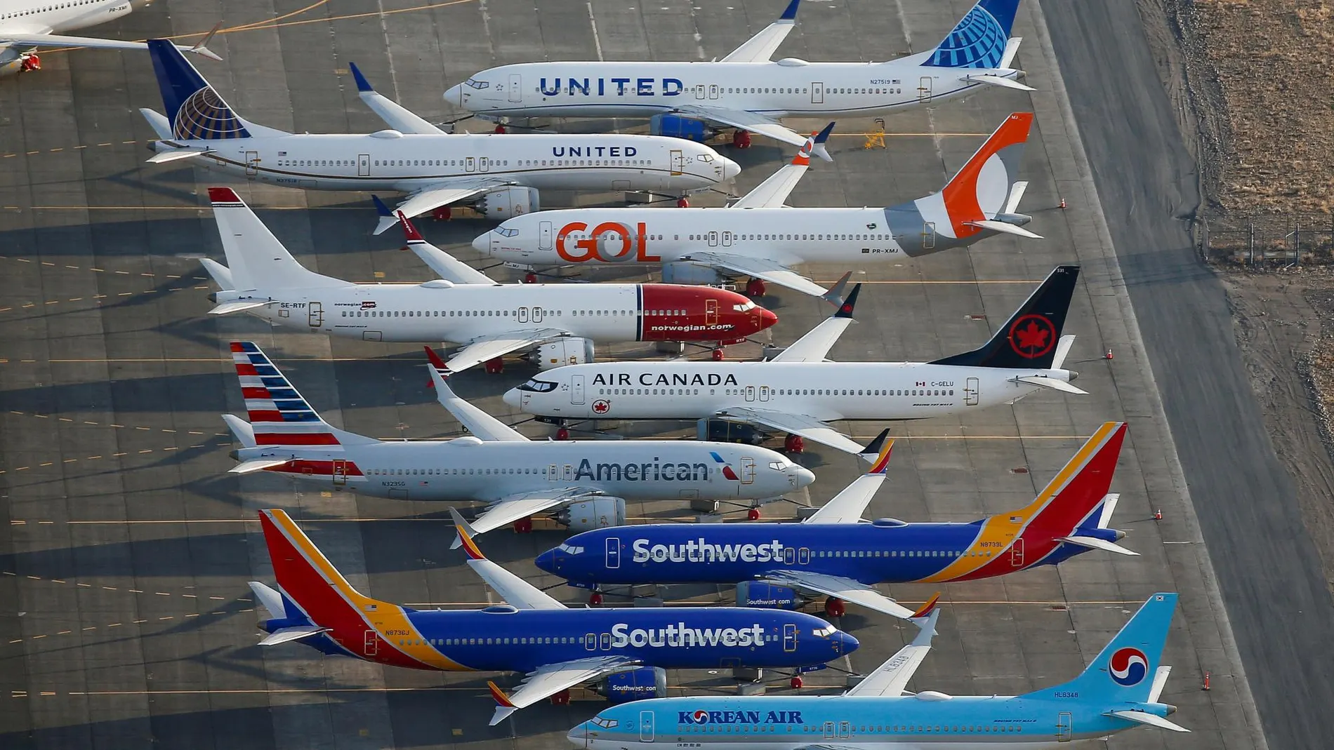 Varios 737 MAX estacionados en las instalaciones de Boeing en Grant County