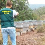 Uno de los agentes de la Guardia Civil revisa la zona en la que fue robada la docena de colmenas de un apicultor de Zarcilla de Ramos-Lorca