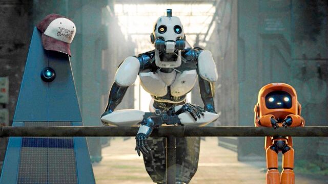 Los tres protagonistas del primero de los cortometrajes de la serie, «Three robots»