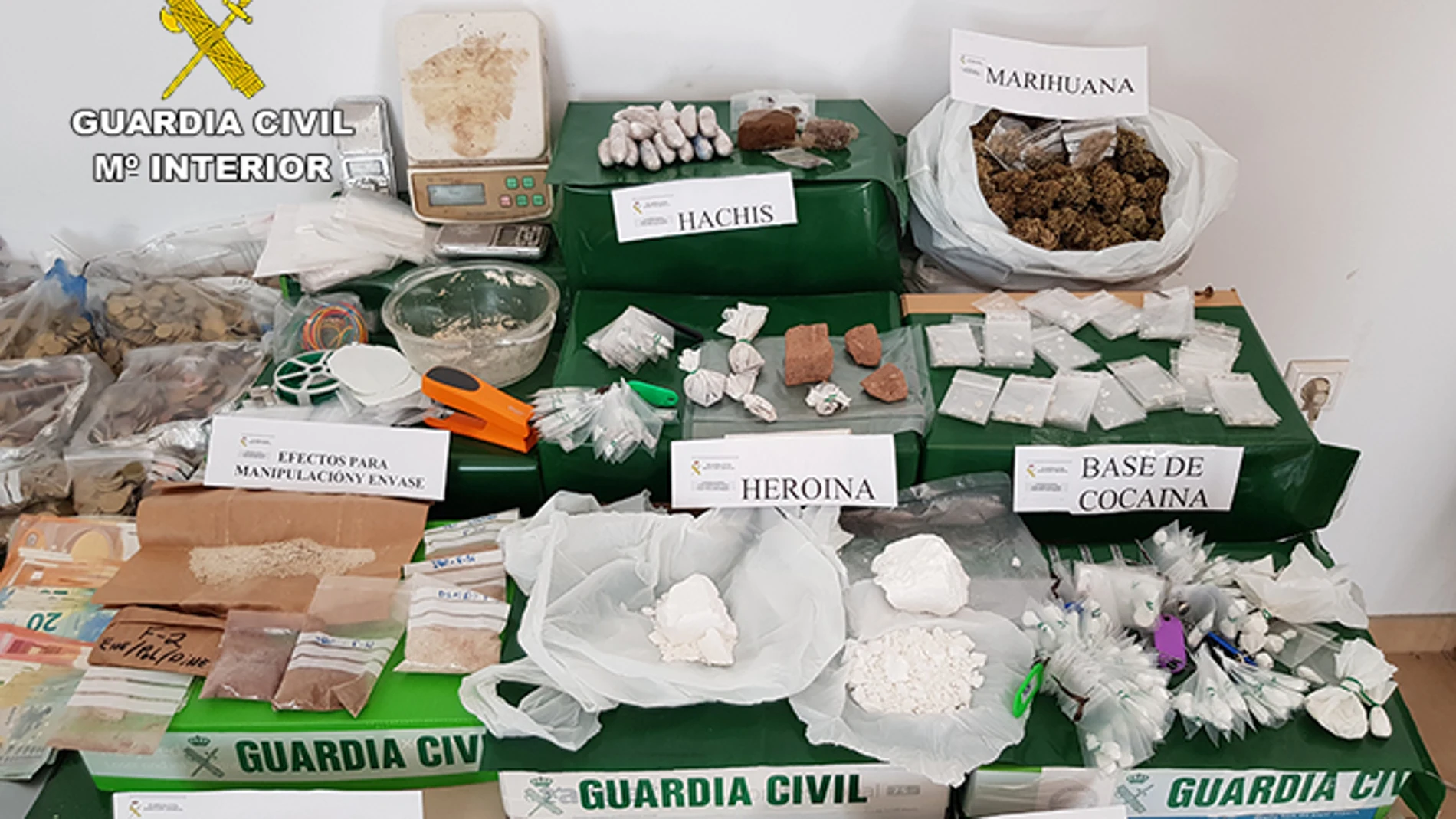 Entre la droga incautada se encuentra cocaína, heroína, marihuana y hachís