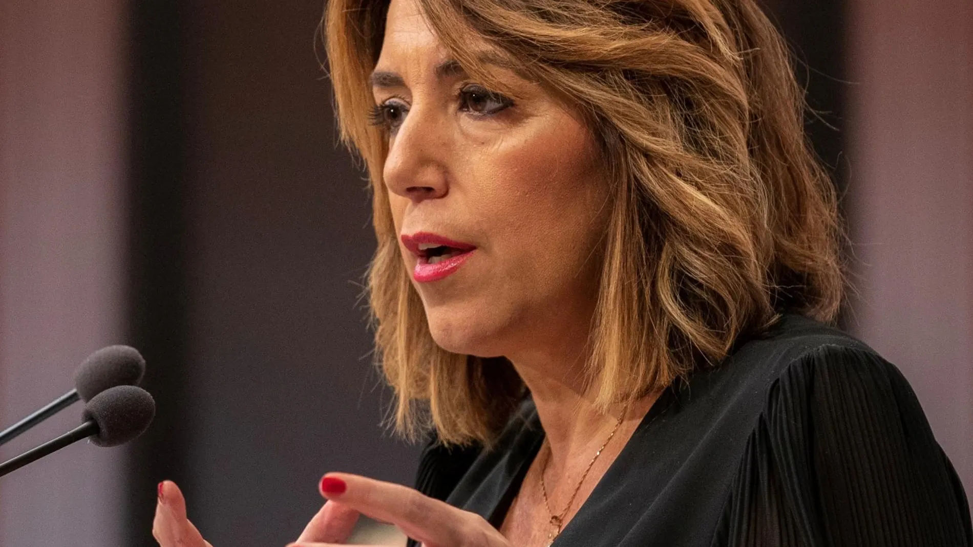 La secretaria general del PSOE andaluz, Susana Díaz, durante su intervención hoy en Sevilla en un desayuno informativo / EFE