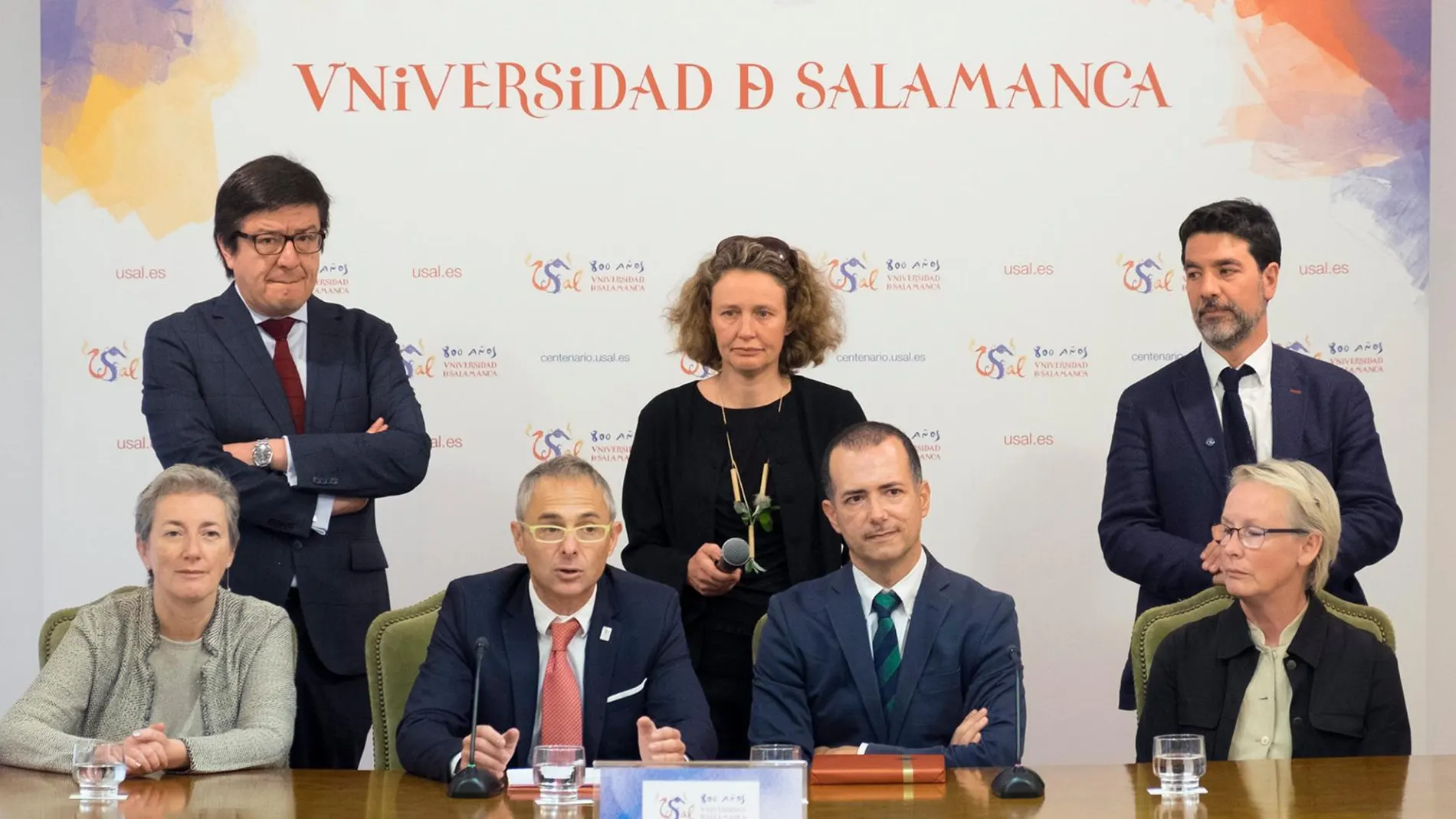 El rector de la USAL, Ricardo Rivero, presenta el nuevo máster con representantes de La Sorbona y Estocolmo