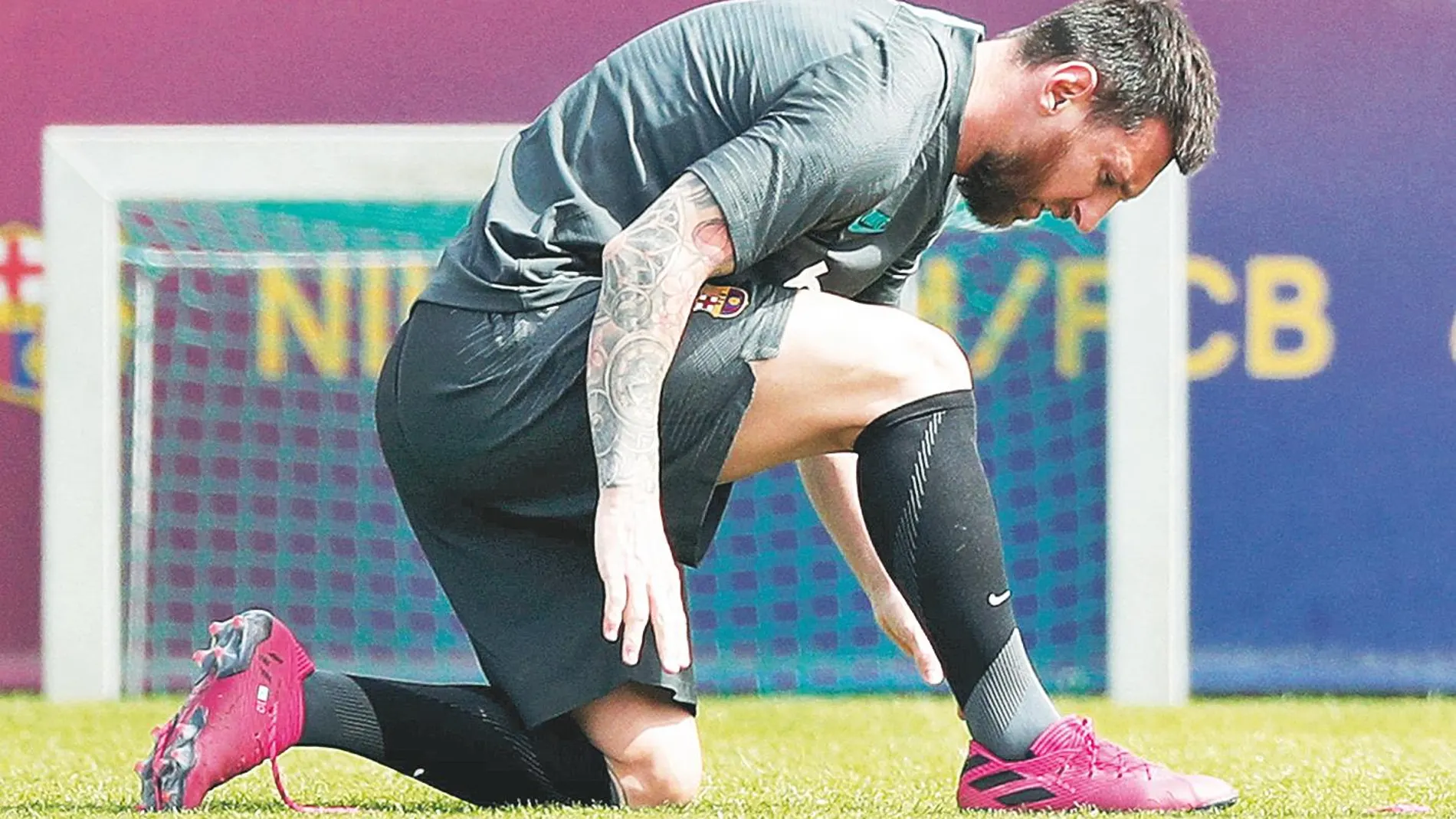 Messi, durante la sesión de preparación en la Ciudad Deportiva Joan Gamper