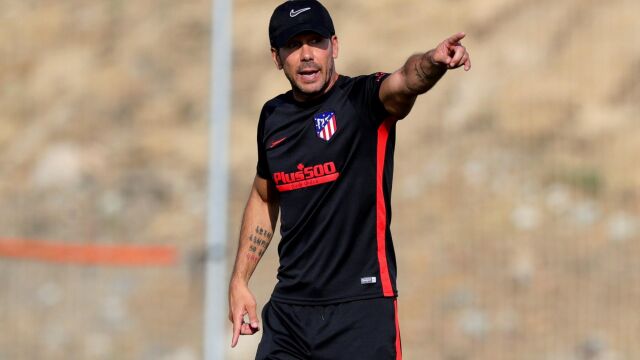 Simeone, durante un entrenamiento con el Atlético